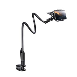 Amkette Flexi Phone Holder, Flexible Telescopic Long arm Mount with 360 Degree rotatable clamp Compatible with All Smartphones Upto 6.8 Inches (Black)