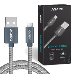 AGARO USBA to Micro Cable 1 meter / 3.2Ft Nylon Braided, High Speed, Durable, Fast Charging, USB Android Phone Charger Cord Compatible with most Micro USB devices
