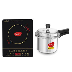 Pigeon Acer Plus Combo 1800 Watt Induction Cooktop and Pressure Cooker with Induction Base (14452), Induction Stove comes with Feather Touch Control (Black).