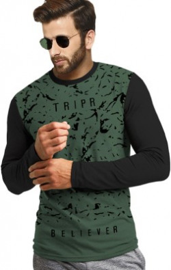 TRIPR Printed Men Hooded Neck Dark Green, Black T-Shirt at 99