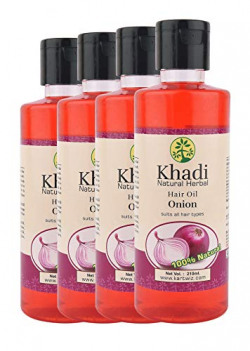 Khadi Natural Herbal Onion Hair Oil For Hair Growth With Argan, Sank Pushpi, Brahmi & Coconut 840ML-Pack of 4