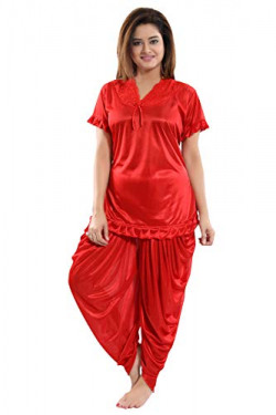 Fashigo Women's Patiala Top and Pyjama Set (Red,Free Size)