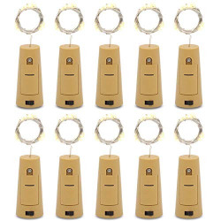 One94Store 20 Led Wine Bottle Cork Copper Wire String Lights,2M Battery Operated (Warm White,Pack Of 10)2 meters