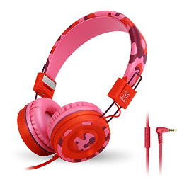 Yomuse C89 Wired Headphones Foldable with Microphone, Folding Headsets for Mobile Tablet Laptop DVD Travel School, Camo Pink