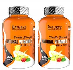 Naturyz Double Strength Natural Vitamin C & Zinc Supplement with Amla, Acerola Cherry, Citrus Bioflavonoids rich in Antioxidants for Immunity Support & Skincare pack of 2 (120 Vegetarian tablets)