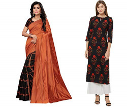 ANNI DESIGNER Women's MulticolorPrinted Saree and Printed Kurti (KRITI-SK (3)_L)