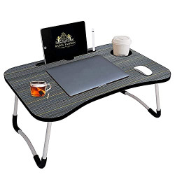 KATRODIYA Laptop Bed Tray Table, Laptop Desk for Bed,Foldable Lap Desk Stand Notebook Desk Adjustable Laptop Table for Bed Portable Notebook Bed Tray Lap Tablet with Cup Holder