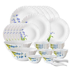 Larah by Borosil Lavender Opalware Dinner Set, 35 Pcs, White