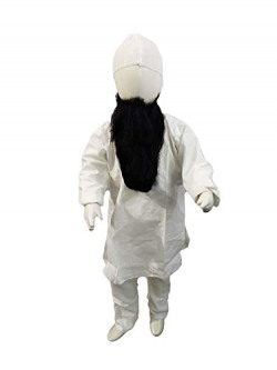 BookMyCostume Muslim Man White Kurta Pyjama with Beard Indian Fancy Dr