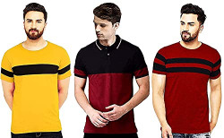 LEOTUDE Men's Regular Fit Polo Multi Color T Shirt (Pack of 3) (Medium, Yellow-Maroon)