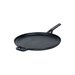 Meyer Pre-Seasoned Cast Iron Flat Dosa/ Roti/ Chapati Tawa Pan with Stick Handle, Dosa Kallu, Iron Tawa Big Size | Pre-Seasoned Cast Iron Cookware | Gas and Induction Compatible | 28cm, Black