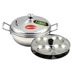 IBELL Stainless Steel Multi Purpose Kadai with 2 Idli Plate (8 Idlis) and Steel Lid, Silver