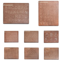 Educational Tracing Wooden Board for Kids | Handwriting, Counting and Learning Slates for Children | Reversible Set of 8 | English and Hindi Alphabets ABCD, Numbers, Shape, Pattern, Fruit, Animal