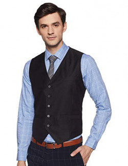 Van Heusen Men's Synthetic Waistcoat (8907566482214_VDWC317E05794_40_Black Solid)