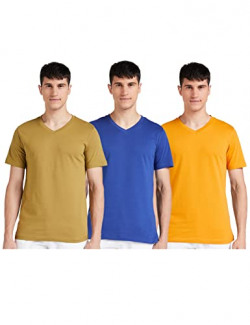 Amazon Brand - Symbol Men's Solid Cotton T Shirt | Plain | V Neck | Half Sleeve - Regular Fit | Combo Pack of 3 (Available in Plus Size) (Ecru Olive, Sunflower, Blue_S )