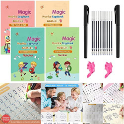 ZOQWEID Sank Magic Practice Copybook, (4 BOOK + 2 pen + 10 REFILL) Number Tracing Book for Preschoolers with Pen, Magic calligraphy books for kids Reusable Writing Tool (4 BOOK +10 REFILL+ 2 PEN)