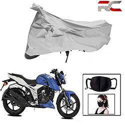 Riderscart 100% Waterproof, Dustproof & UV Protection Bike Cover Combo with Pollution Mask and Storage Bag Body Covers for Tvs Apache 160 - Silver