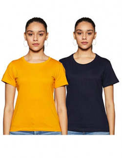 T2F Women's Regular fit T-Shirt (Pack of 2) (WOM-TSRT-2P-01_Mustard, Black X-Large)