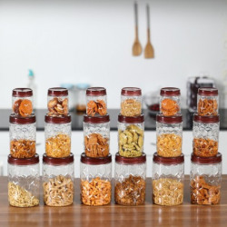 MILTON Hexa Pet Jar  - 270 ml, 665 ml, 1240 ml Plastic Grocery Container(Pack of 18, Brown)