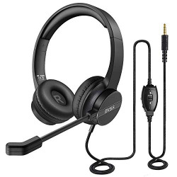 Eksa H12 Wired Over Ear Headphones With Mic Pc Computer, Wired 3.5Mm Connection, In-Line Control For Volume, Noise Cancelling For Iphone Samsung Laptop Pc Business, Clear Chat