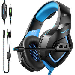 FEIYING Black Blue Gaming Headset Wired PC Gaming Headphones, 7.1 Surround Sound, Memory Foam Ear Pads, Works with for Mac, PC, PS4, Xbox Series S