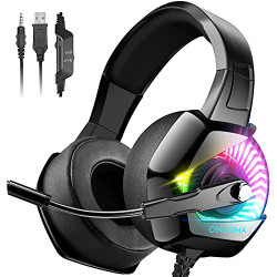 Gaming Headset Wired Gaming Headphone with Microphone, Led Light and Over Ear Memory Earmuff for PS4, PS5, PC, Xbox One (Adapter Not Included)