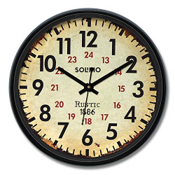 Amazon Brand - Solimo 12-inch Plastic & Glass Wall Clock - Rustic Regency (Silent Movement), Black