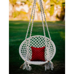 Patiofy Made in India Swing Chair for Balcony Home Indoor/ Outdoor Hanging Wooden Swing for Kids Jhula Hanging Chair with White Rope and Hanging Accessories (White)