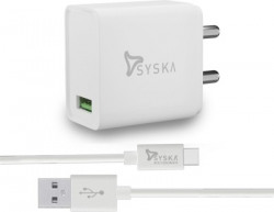 Syska QC3TC-01-WH 18 W 3 A Mobile Charger with Detachable Cable(White)