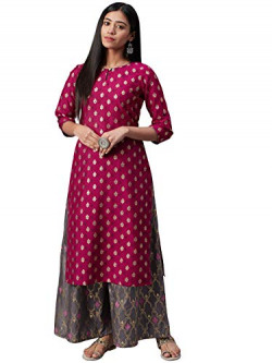 ZIYAA Women's Art Silk Salwar Suit Set (ZIKUPS3147ANDPL- Pink_XL)