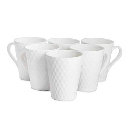 Anwaliya Arche Series Bone China Tea Cup N Coffee Mug, 6 Pieces, White Self Net, 250 ML