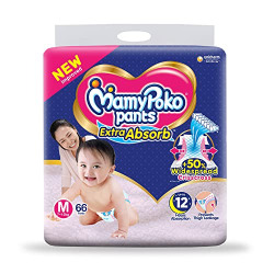 MamyPoko Pants Extra Absorb Baby Diaper, Medium (Pack of 66)