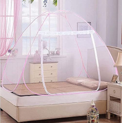 Heart Home Foldable, Durable, Lightweight Nylon Double Bed Mosquito Net, 6.5 x 6.5 Ft. (Pink)-46HH0459, Standard
