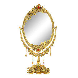 NM Aluminium Gold Plated Round Double Side Table Mirror (Golden)
