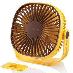 SmartDevil USB Small Rechargeable Desk Fan, Portable fan, 3 Speeds 2000mAh, Personal Battery Fan with Pasteable Hook, Dual 360 Adjustment Quiet Table Fan, for Home Office kitchen Outdoor (Yellow)