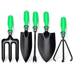 Buildskill GTS010 Gardening/Planting Hand Tool Kit, Rust Free Trowel, Transplanter, Weeder, Hand Rake & Cultivator, Heavy Duty Gardening Tool Kit for Home Gardening (Green) (Pack of 5)