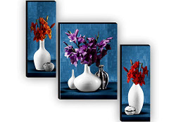 SAF Set of 3 Flower Pot UV Textured Paintings for living room with frame Painting 12 Inch X 18 Inch SAF-JM7479