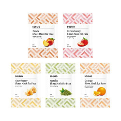 Amazon Brand - Solimo Face Sheet Mask, Pack of 5 (Peach, Strawberry, Gooseberry, Matcha, Orange)