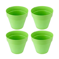 Kraft Seeds Planter Bold Ardhan Round Solid Look and Feel Pots for Home Garden Green (Pack of 4)