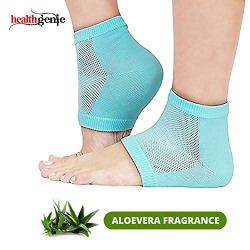Healthgenie Silicone Gel Heel Pad Socks for Pain Relief, Dry, Hard or Cracked Heels with Aloevera Fragrance (Blue) - 1 Pair