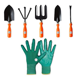 Kraft Seeds Gardening Hand Tools Set - 6 Pcs (Hand Cultivator, Hand Fork, Big Hand Trowel, Small Hand Trowel, Hand Weeder, Garden Hand Gloves) | Home Gardening Tools for Plants and Soil