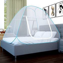 Story@home Foldable Mosquito Net, Aesthetic Net with Soft Mesh & 2 Side Zipper Openings, Fancy Mosquito Net for Indoor & Outdoor Use, King Size, Blue