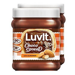 LuvIt Choco Spread with Almond | Smooth & Delicious | 90% More Protein | Best for Chocolate Bread, Cakes, Shakes, Dosa, Roti | Pack of 2 - 310g Each