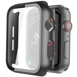 Case U Apple Watch 44mm Case with Built-in 9H Matte Tempered Glass Screen Protector, Full Screen Coverage 44mm iWatch Hard PC Case for Series 5/Series 4 (Matte Black)