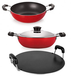 Nirlon Odor Free Non-Stick Cookware Combo Set Offer with Steel Lid, 3 Piece