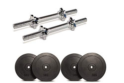 Stag Fitness Professional Gym Training 20 kg (10kg x 2) Home Gym Set 30 MM Rubber Weight Plates & Two Dumbbell Rods (25mm); Home Gym Combo, Black Chrome