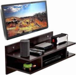 ANTIOUE MART Wooden Set Top Box Stand Wall Mounted TV Cabinets Wall Selves Holds Speaker, Cable Boxes, Streaming Device, Game Console, Remote, WiFi Router Wooden Wall Shelf(Number of Shelves - 3, Brown)