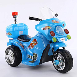 Toy House Mini Police Patrol Bike with Rechargeable Battery Operator Ride-On Bike for Kids (1.5 to 4YRS), Blue (THROB219B)