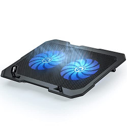 Laptop Cooling Pad Ultra Slim Notebook Cooler, Laptop Fan Cooling Stand with 2 Quiet Big Fans Blue LED Light, Chill Mat with Built-in USB Cable