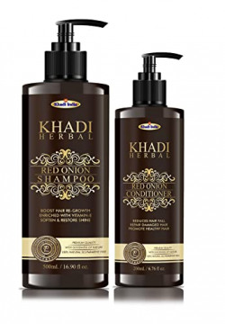 Khadi Onion Hair Care Combo - Onion Shampoo 500ML + Onion Conditioner 200ML For All Hair Type With Aloevera, Argan oil And Curry Leaf - SLS and Paraben Free